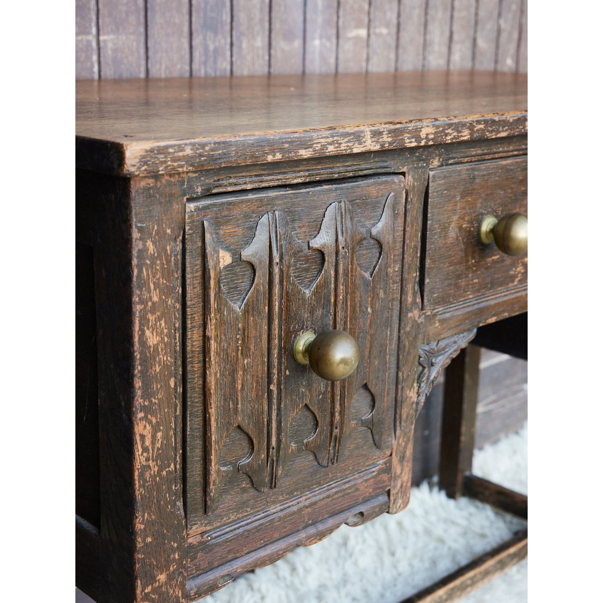 Bureau ancien en bois et boules laiton Edouard N°1119 - Bon état bois foncé, DEBONGOUT