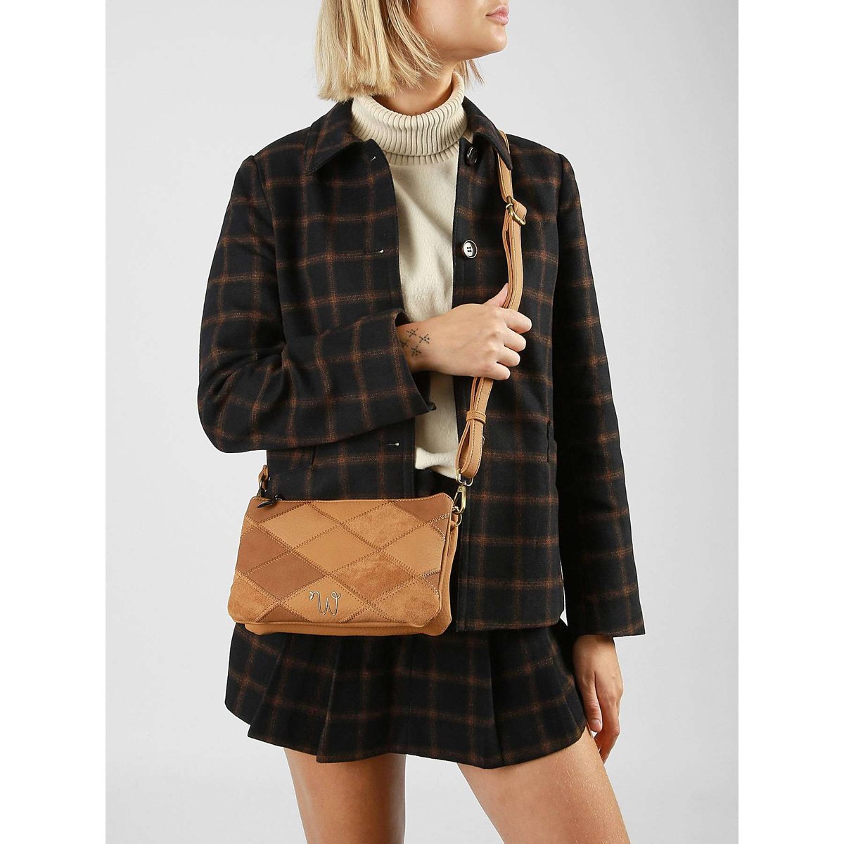 Sac bandoulière Neflier patchwork camel, WOOMEN