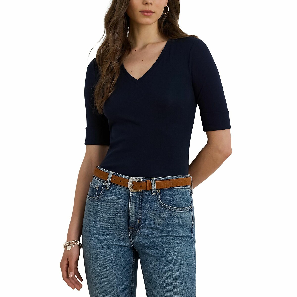 Judy Short Sleeve V-Neck T-Shirt navy, LAUREN RALPH LAUREN
