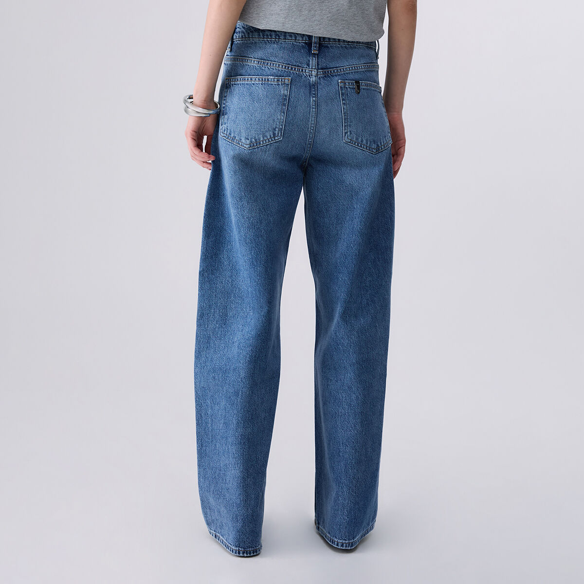 Jean droit avec ceinture asymétrique denim bleu, LIU JO