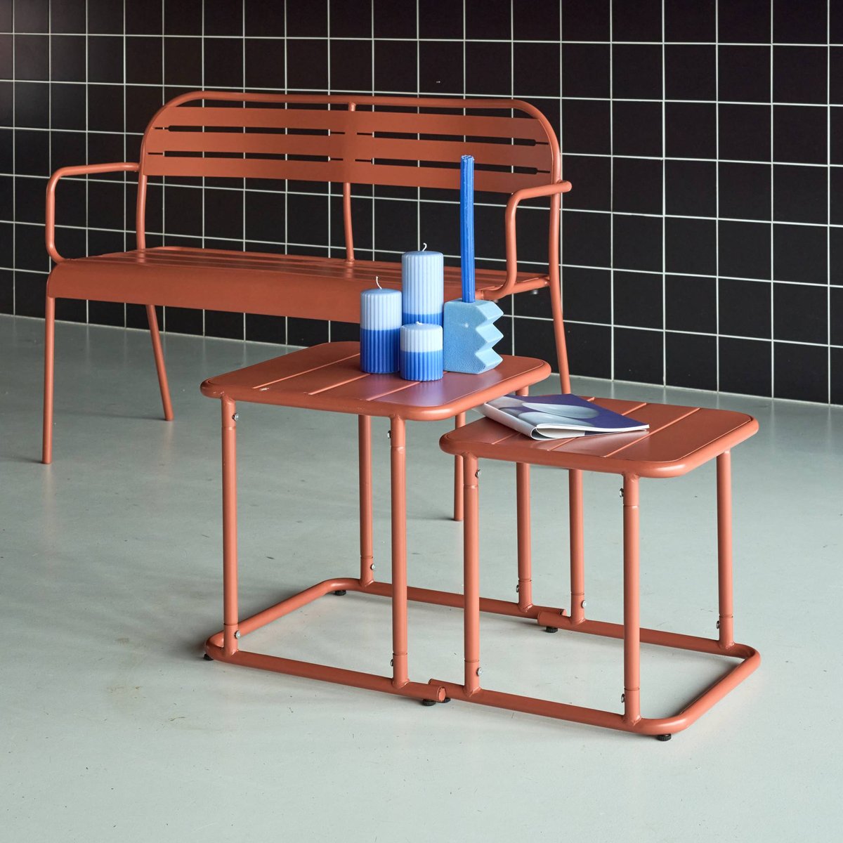 Table gigogne extérieure carrée en acier AMÉLIA vert, SWEEEK
