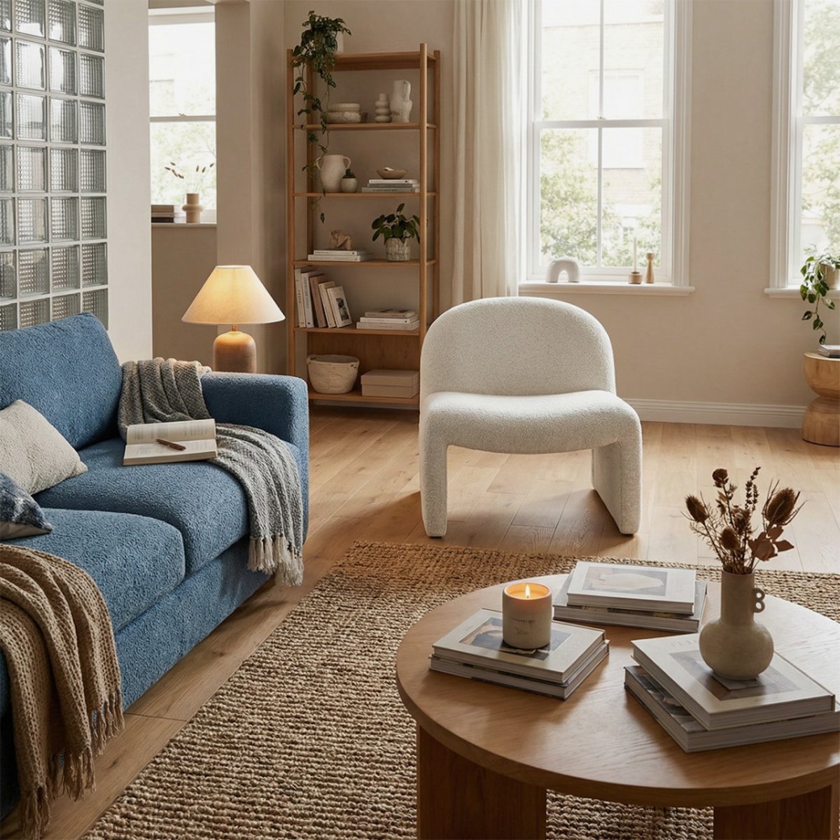 Fauteuil lounge en tissu- MALO beige chiné, DRAWER