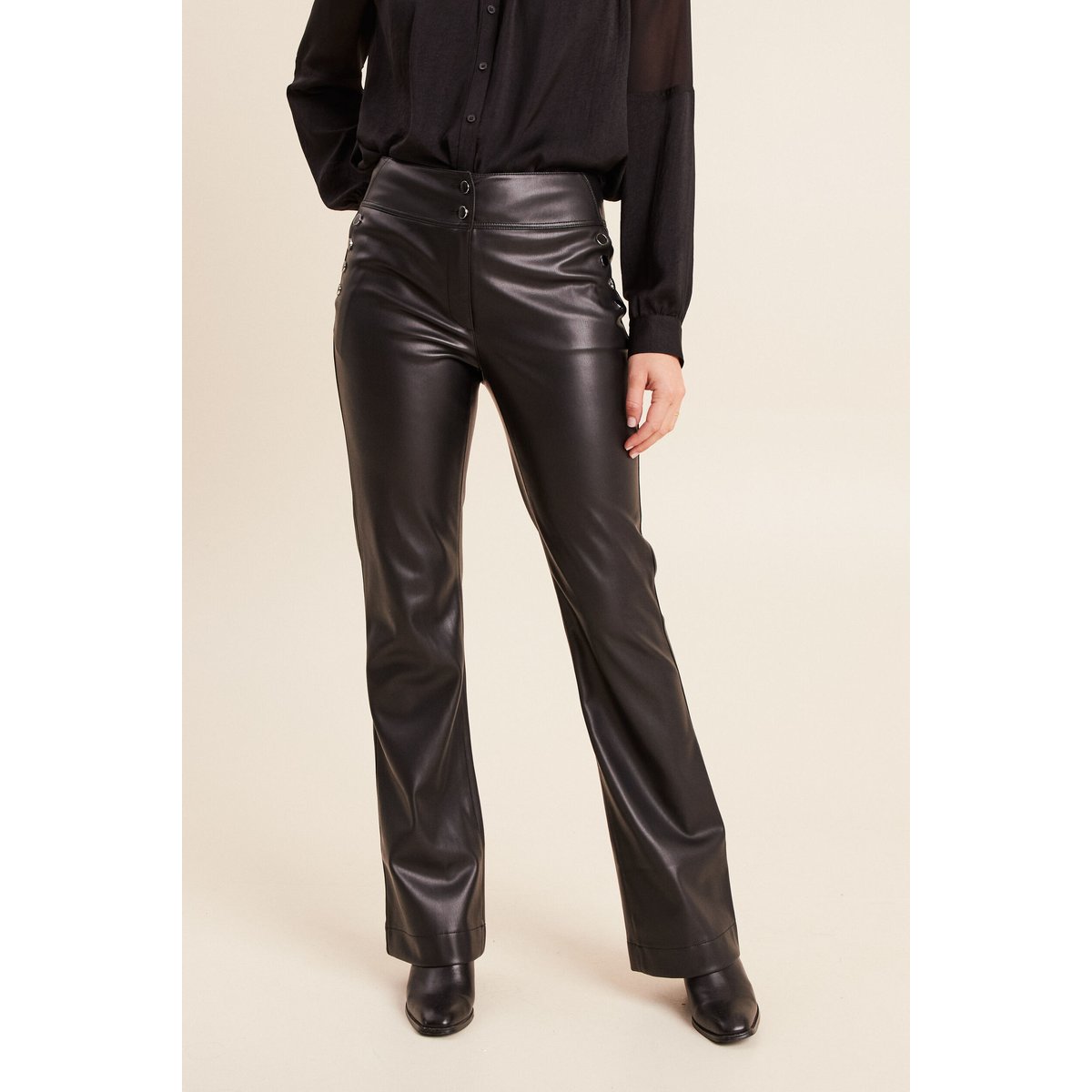 Pantalon bootcut taille haute similicuir noir, BREAL