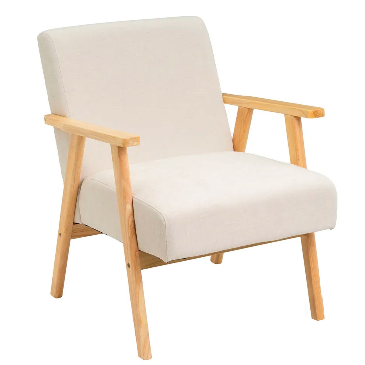 Fauteuil tissu chenille beige pieds bois vintage 67x79x84cm beige, WADIGA