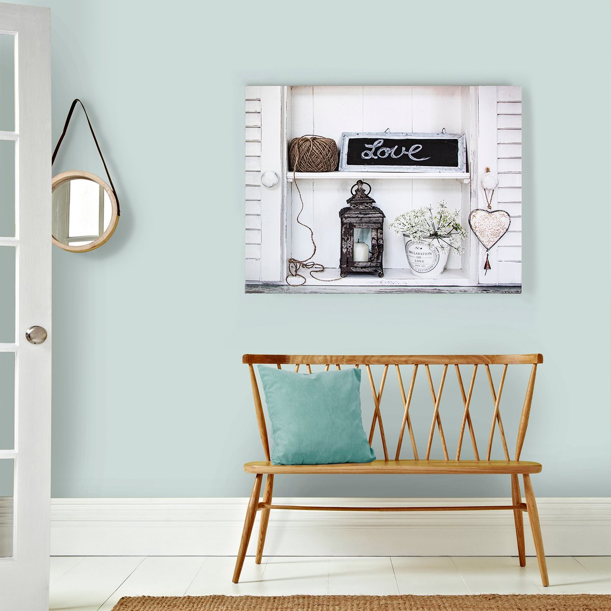 Toile Imprimée Étagère Scandi LOVE blanc, gris, ART FOR THE HOME