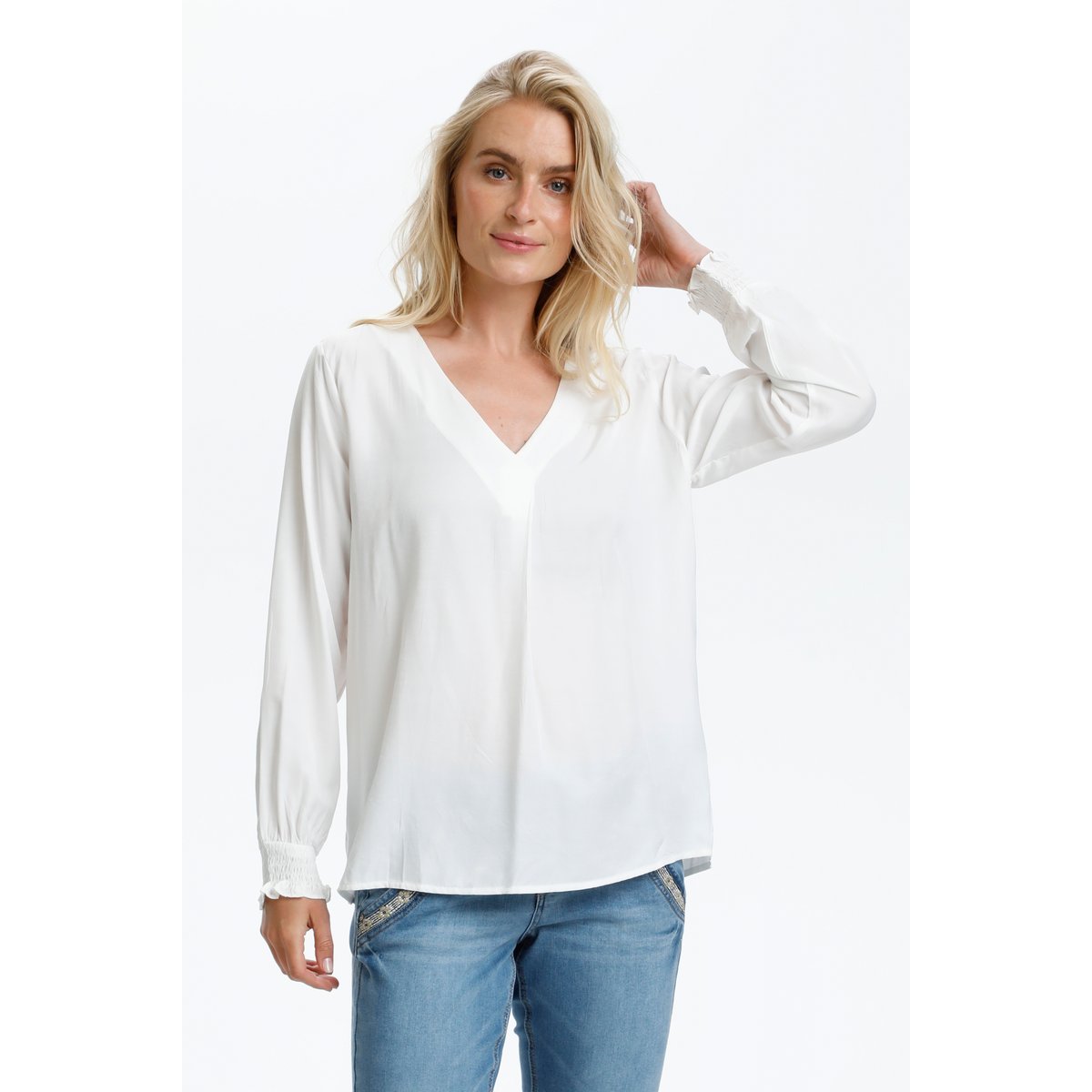Long sleeved blouse blanc snow white, CREAM