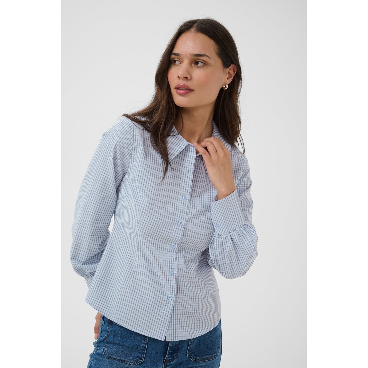 Chemise à manches longues bleu blanc marron ice water/white/brown check, KAFFE