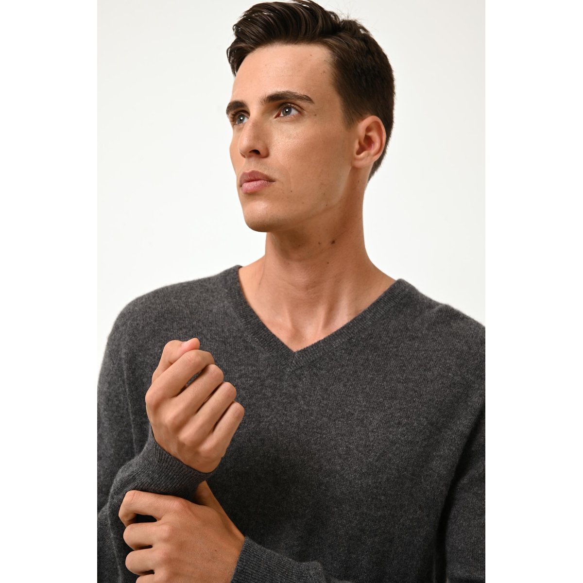 Pull Col V Anthracite Chiné Walt gris anthracite chiné, JUST CASHMERE
