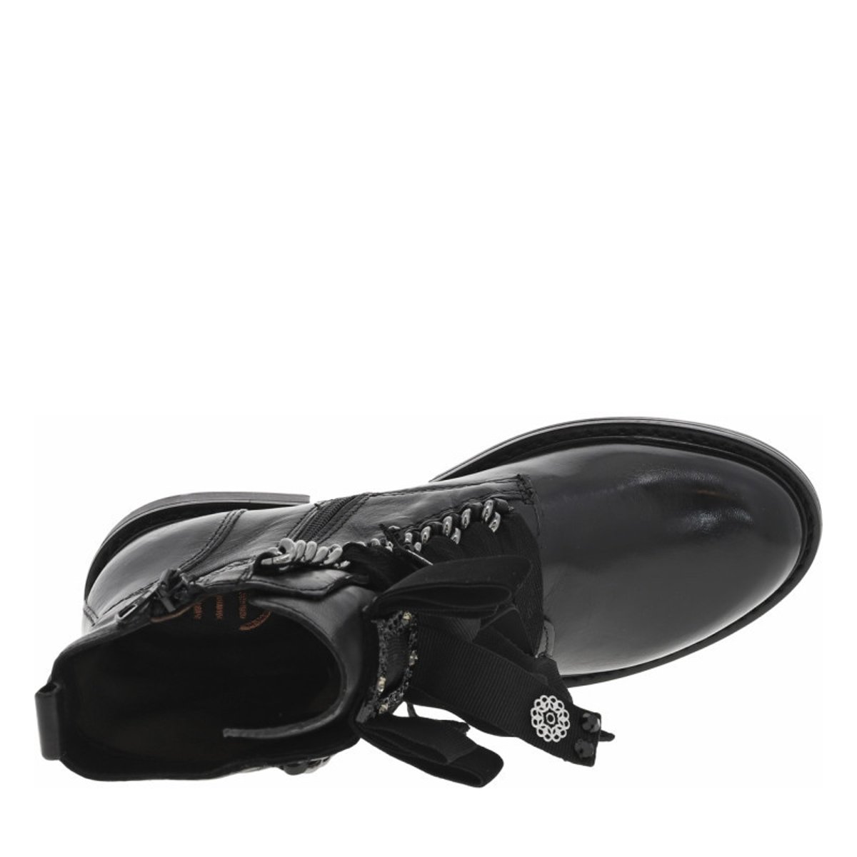 Boots en cuir à lacets, bijou noires, MJUS