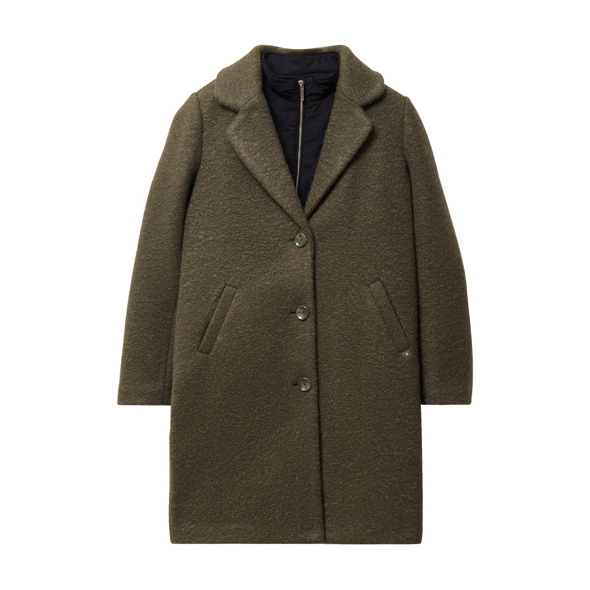 Manteau 2 en 1 col montant doublé vert kaki, BREAL
