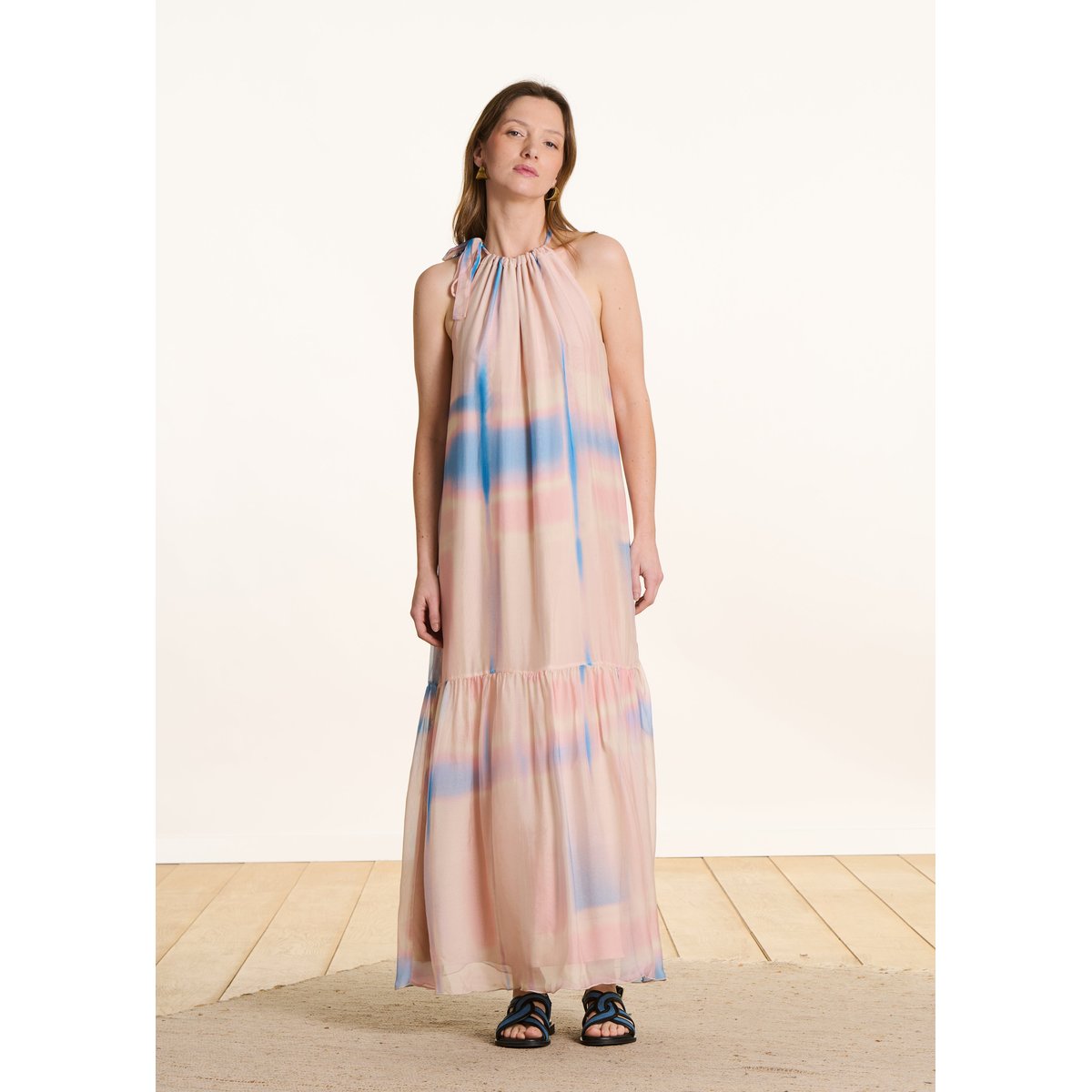 Robe longue à imprimé tie & dye sans manches blush, LA FEE MARABOUTEE