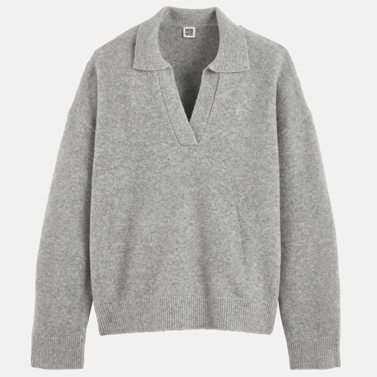 Camisola ampla com gola polo cinzento mesclado, LA REDOUTE COLLECTIONS