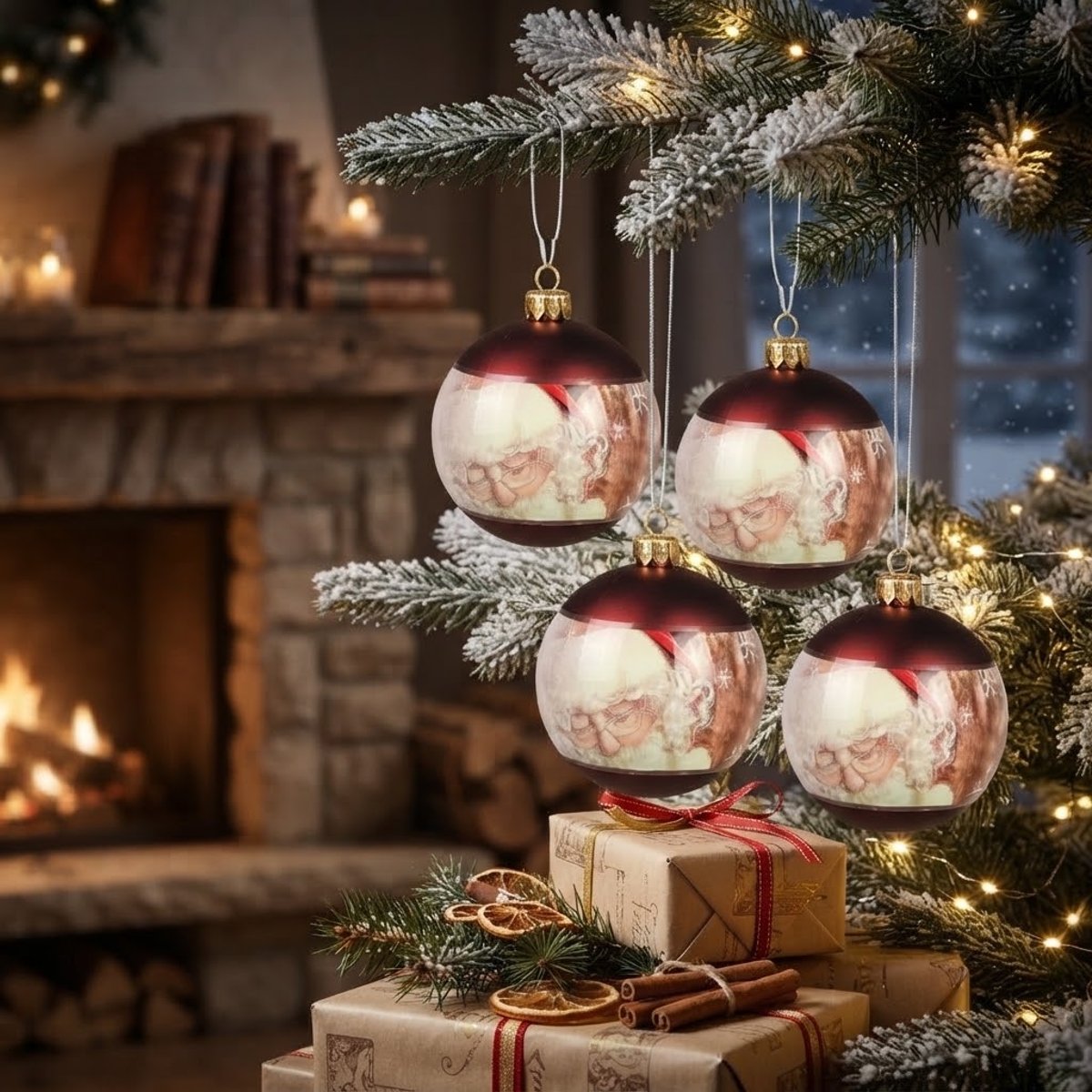 Lot de 4 boules de Noël Père Noël – Or rouge, EDEN