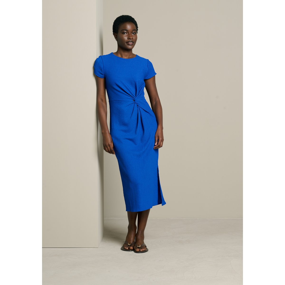Robe midi drapée bleu electrique, LOLALIZA