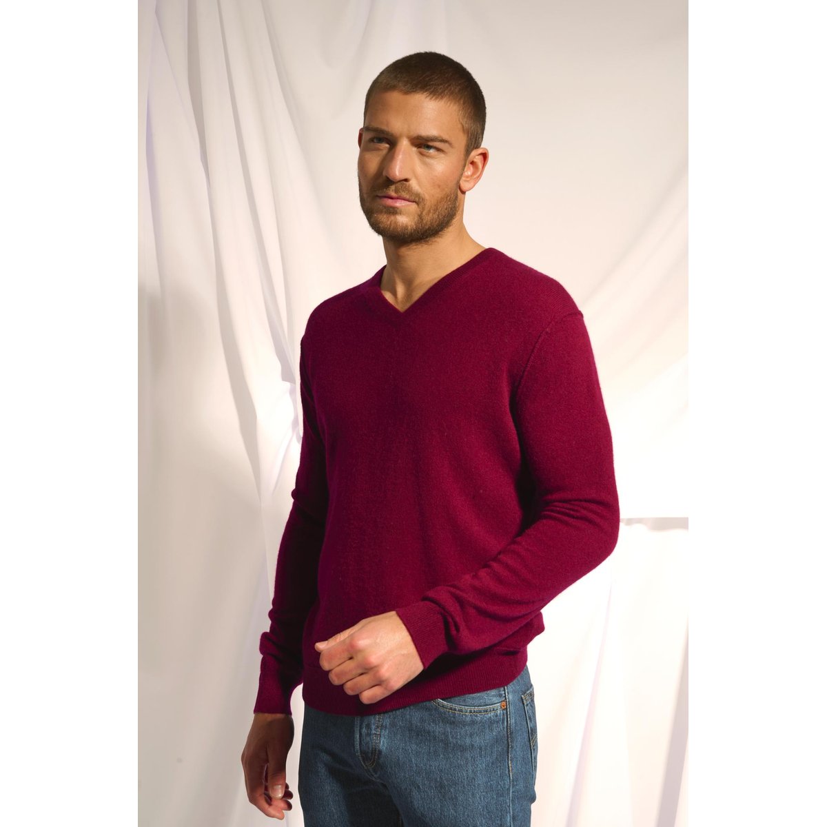 Pull Col V Bordeaux Tom bordeaux, JUST CASHMERE