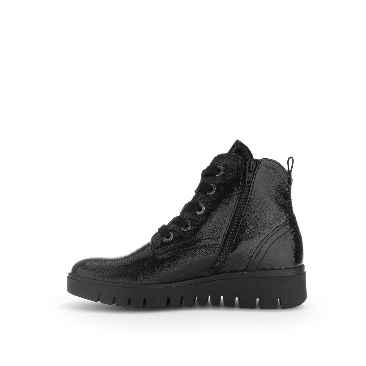 Bottines en cuir lisse à talon compensé noir vernis, GABOR