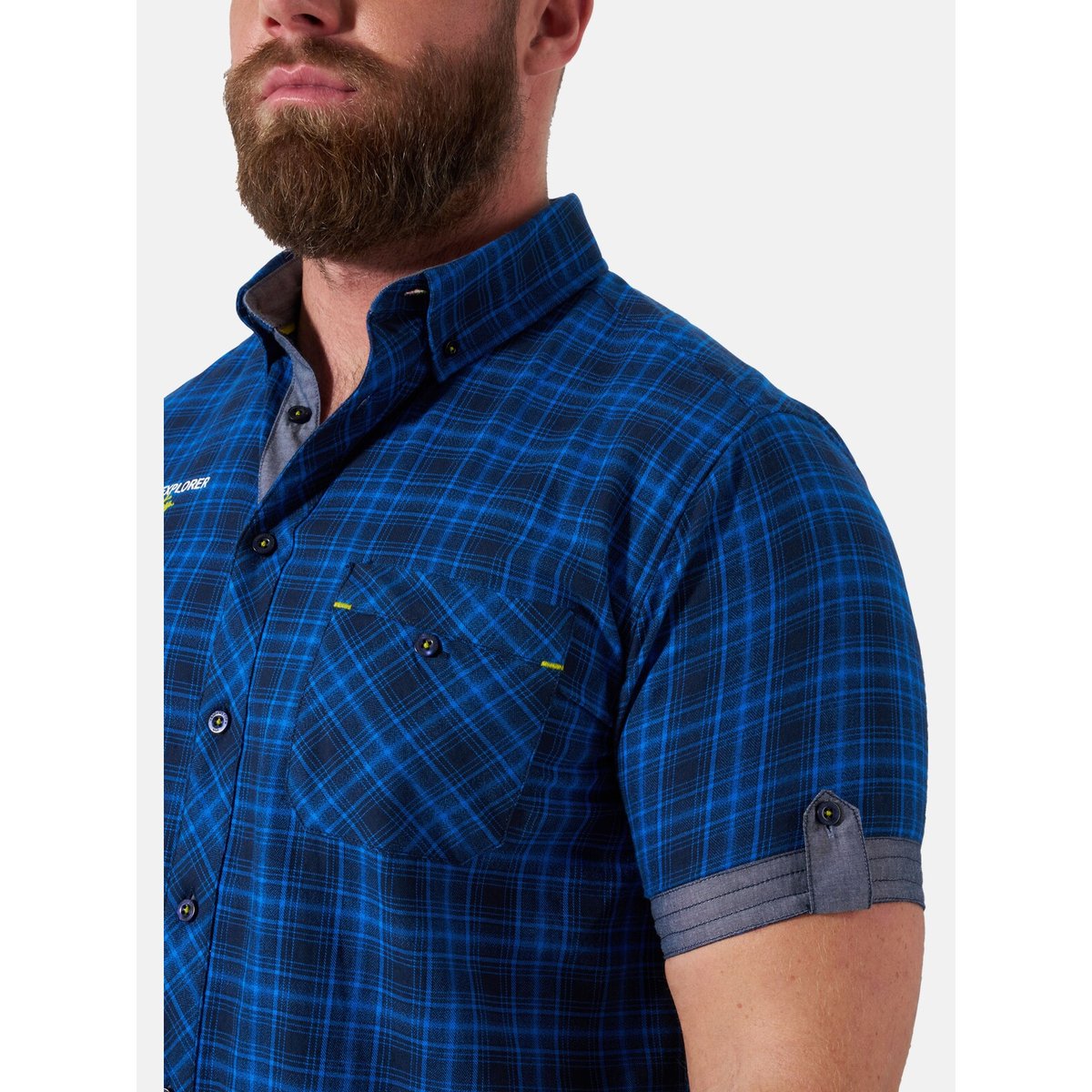 Chemise à manches courtes ONBERT bleu foncé à carreaux, JAN VANDERSTORM