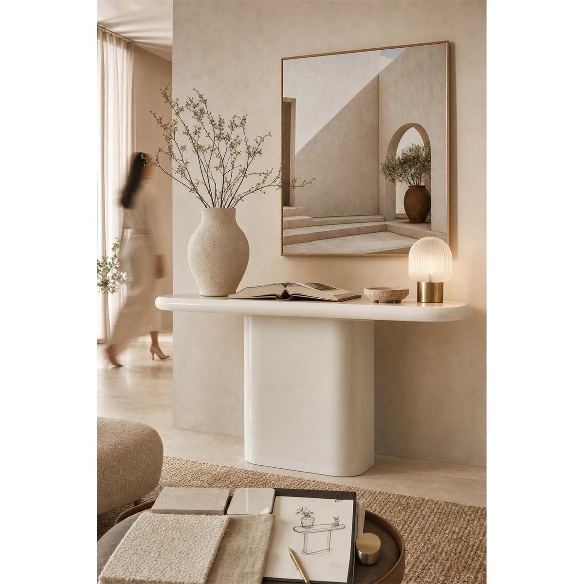 Console en bois aux lignes arrondies lait de coco, RECOLLECTION