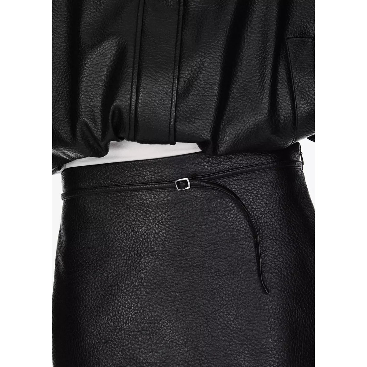 Jupe similicuir ceinture noir, MANGO
