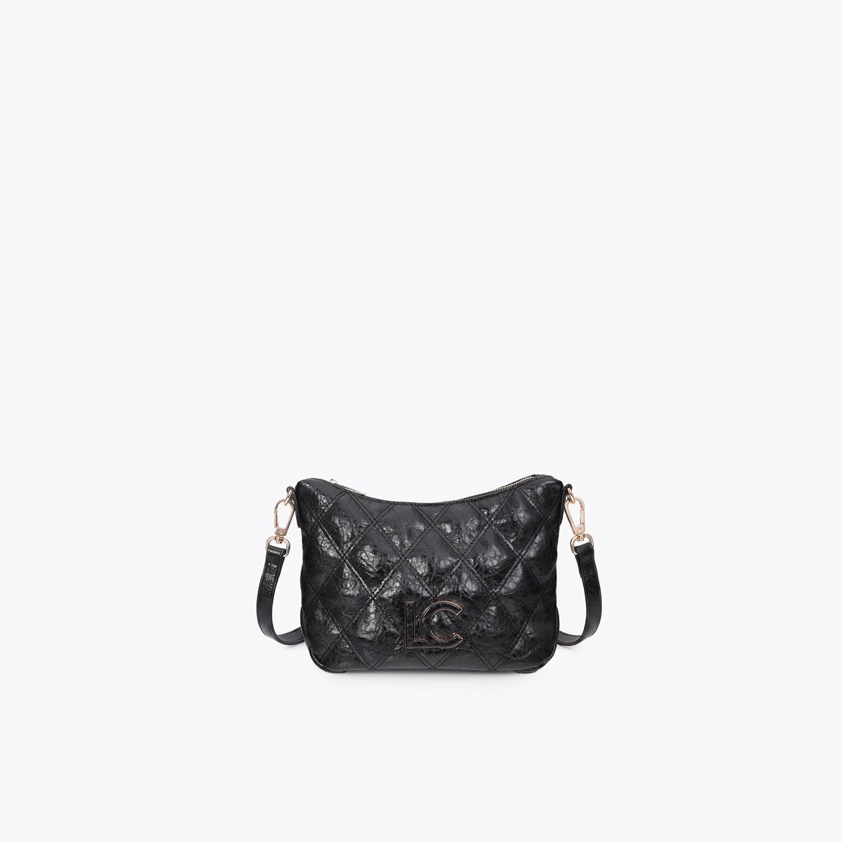 Sac à bandoulière matelassé à logo métallique noir, LOLA CASADEMUNT