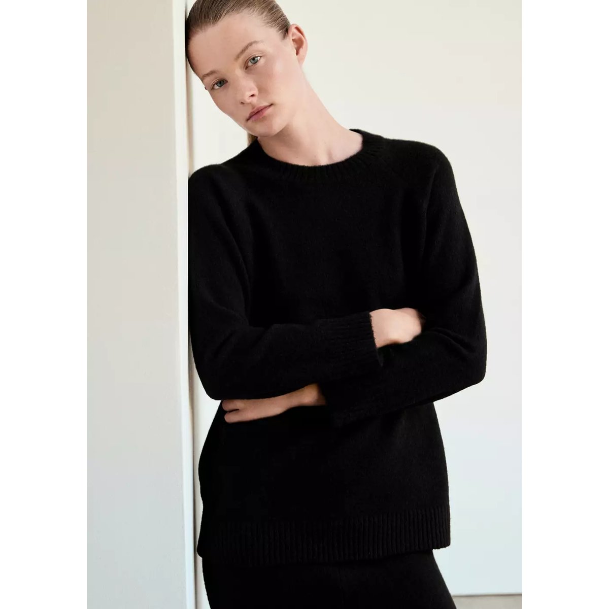 Pull de pyjama en maille à col rond noir, MANGO