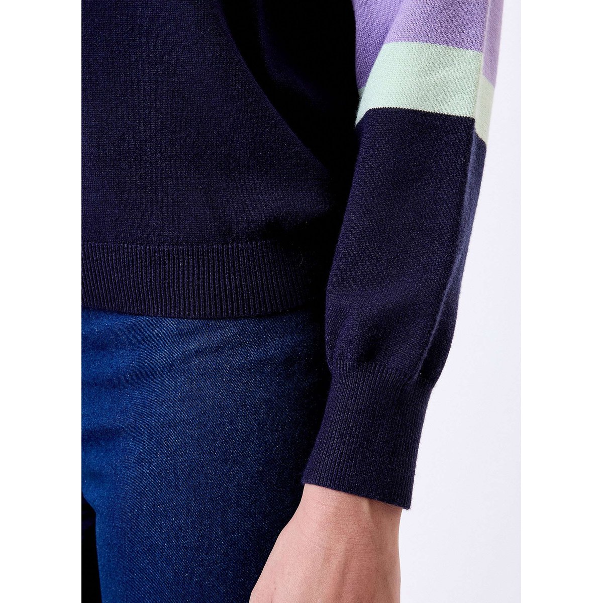 Pull tricot patchwork ALISO marine alata, LA FIANCÉE