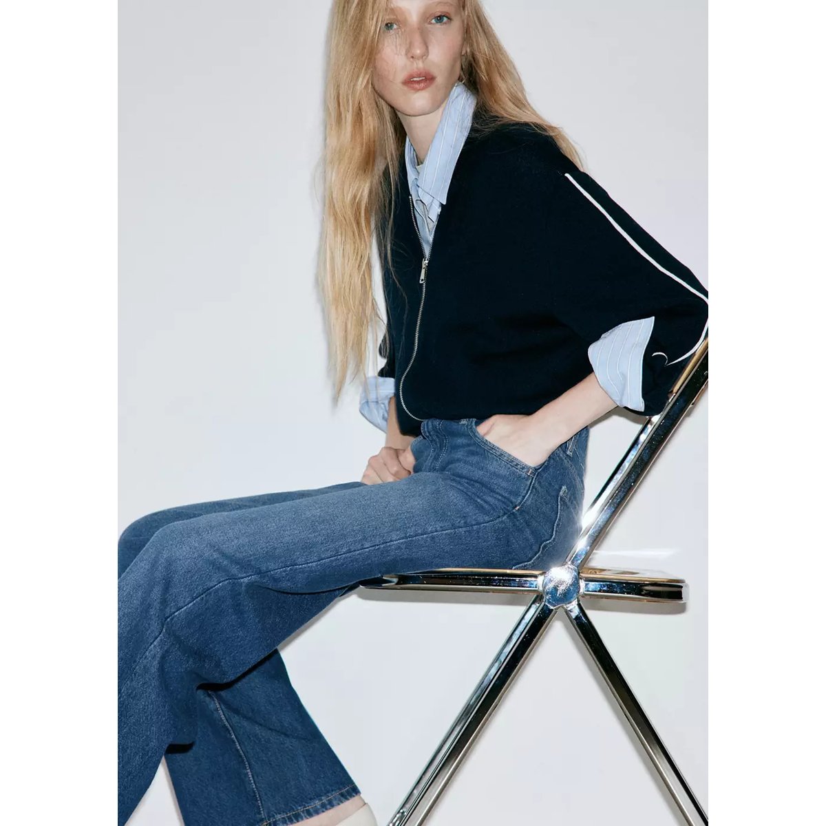 Jean Danila large taille haute bleu foncé, MANGO