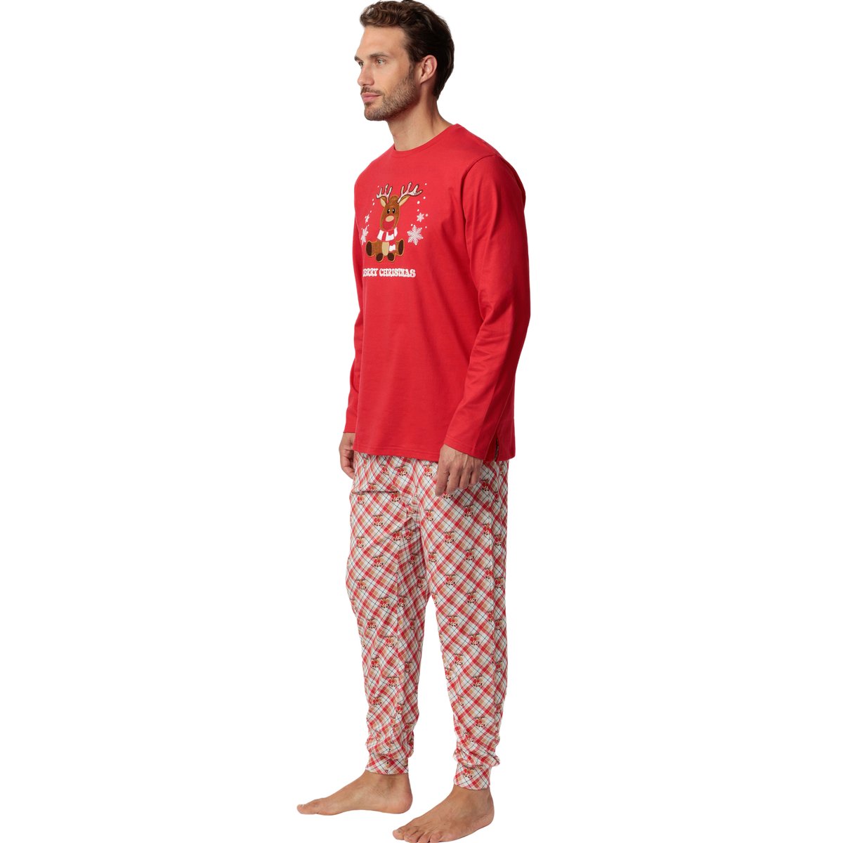 Pyjama pantalon top manches longues Reindeer rouge, ADMAS