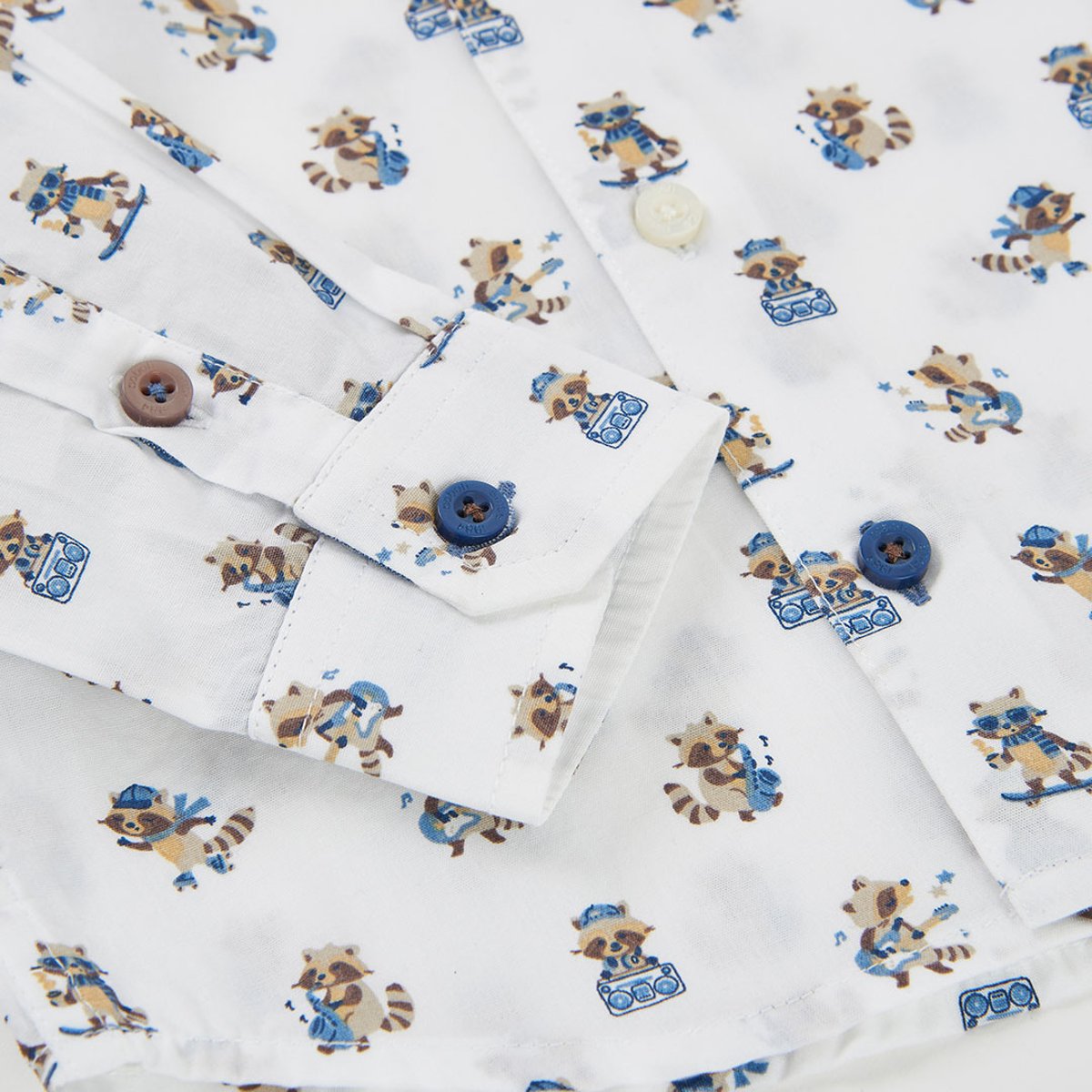 Chemise garçon popeline imprimé ratons laveurs multicolore, BOBOLI