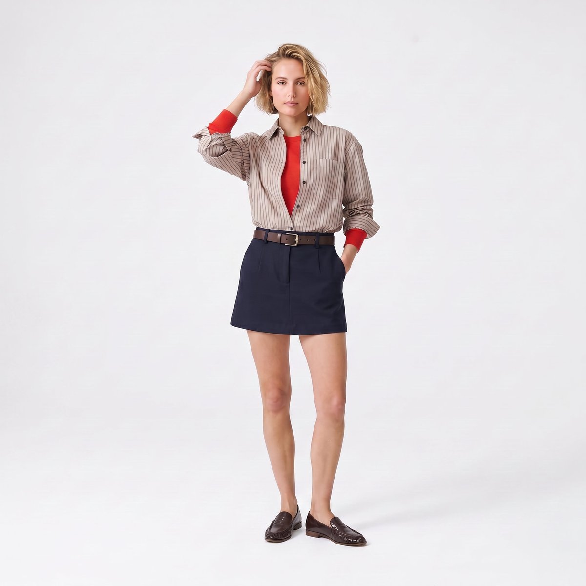 Short-jupe taille haute avec bande élastique à l'arrière LORISSAE bleu marine, ARTLOVE