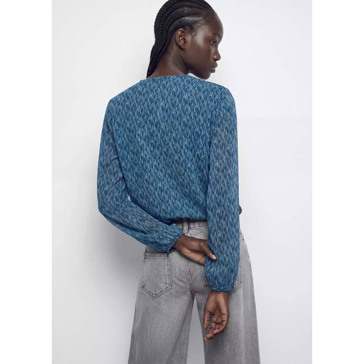 Blouse fluide imprimée avec détail de nœud bleu pétrole, MANGO TEEN