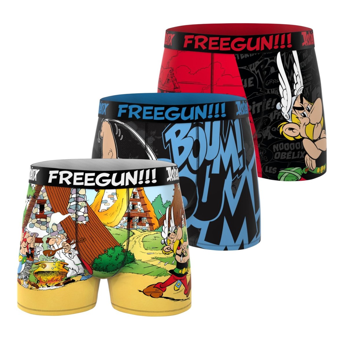 Lot De 3 Boxers Asterix jaune/rouge/noir/bleu, FREEGUN