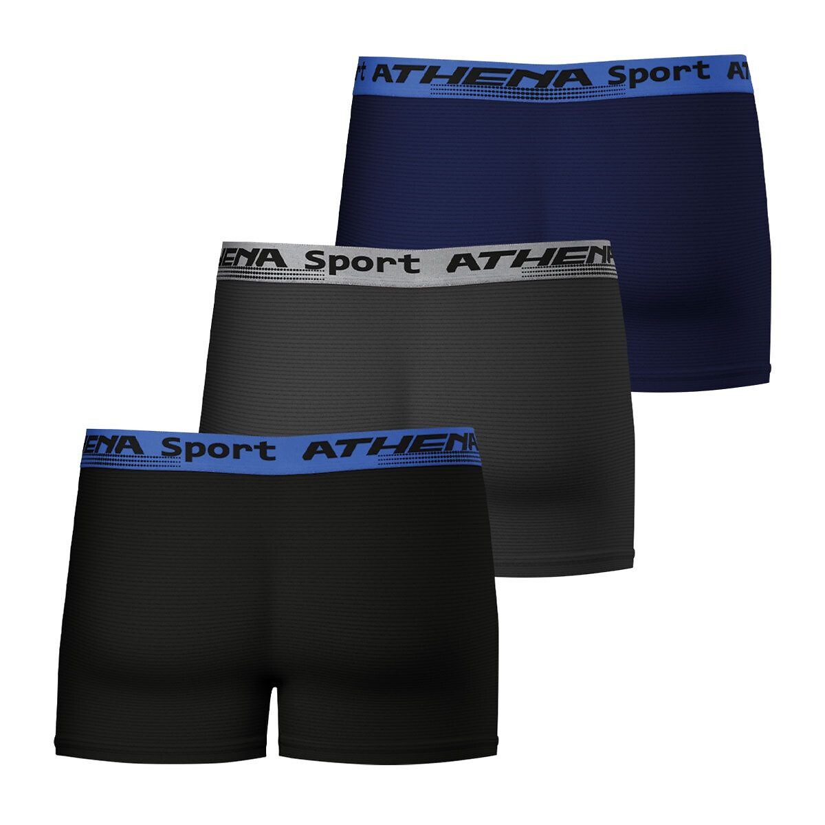3er-Set Boxershorts mit Mesh, daily sport schwarz + grau + blau, ATHENA