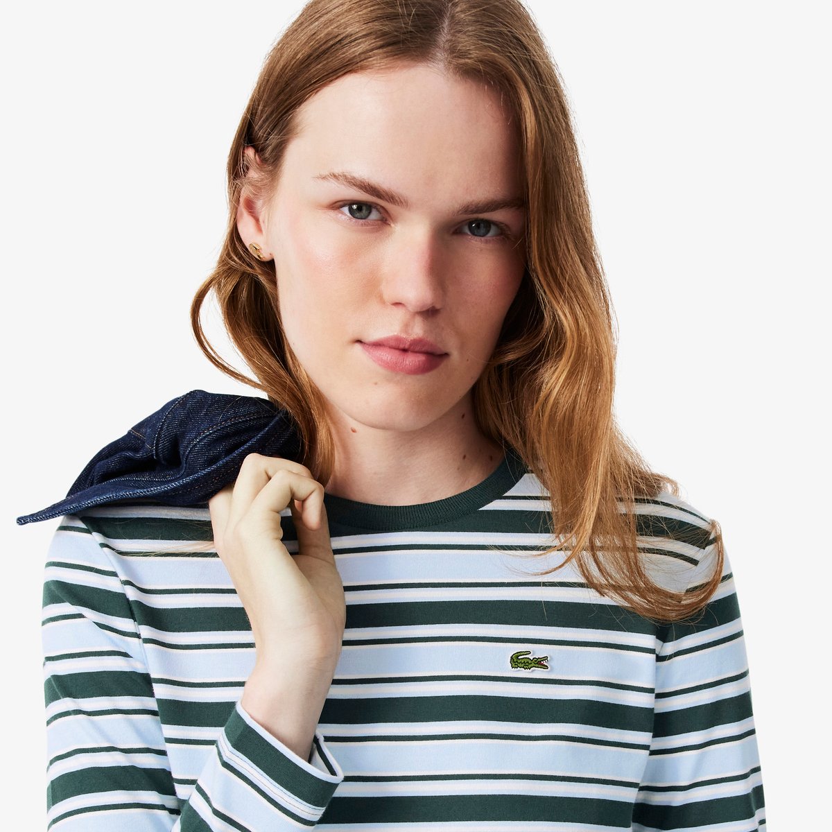T-shirt manches longues jersey rayé vert-vp6, LACOSTE