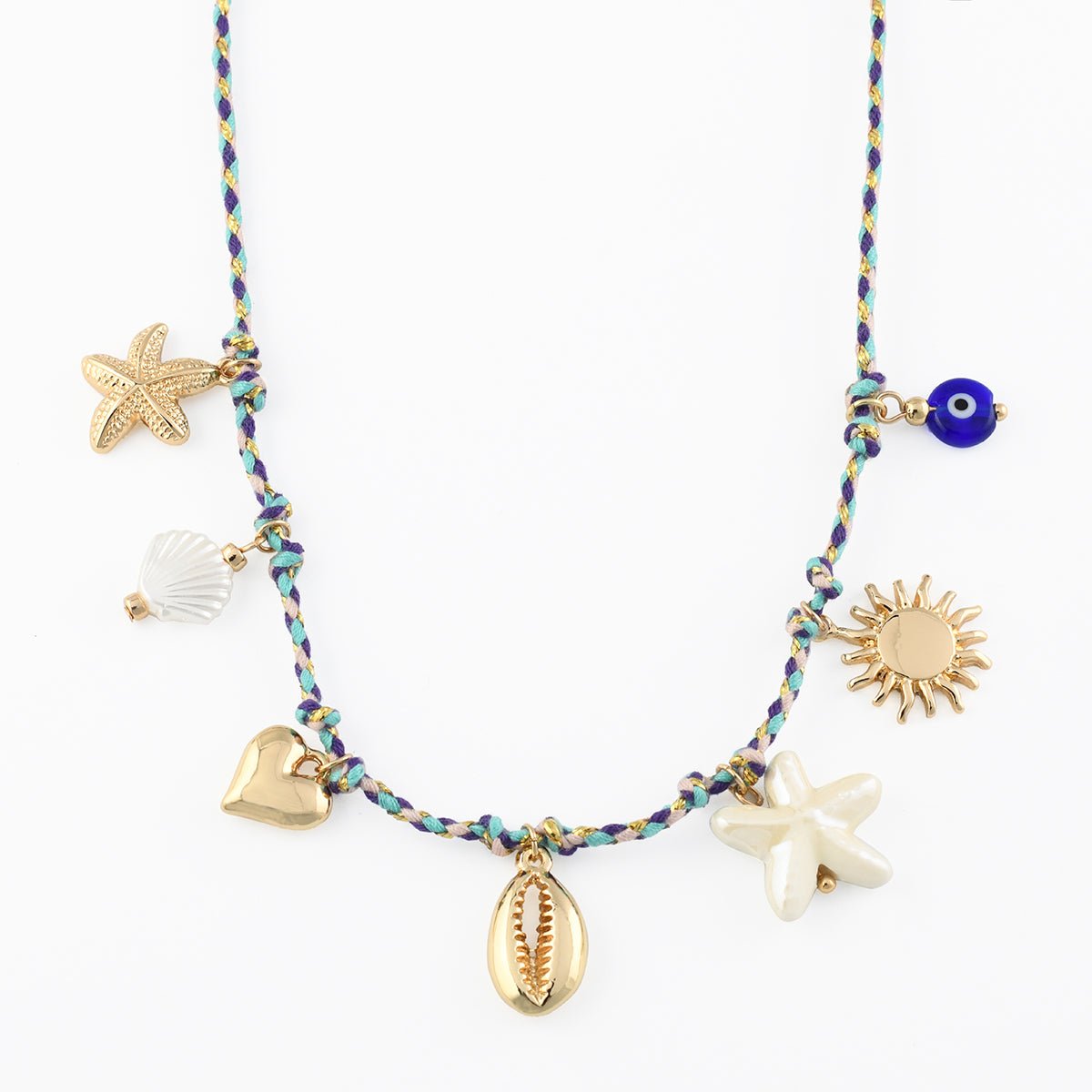 Collier cordon à charms coquillage bleu, BALABOOSTE