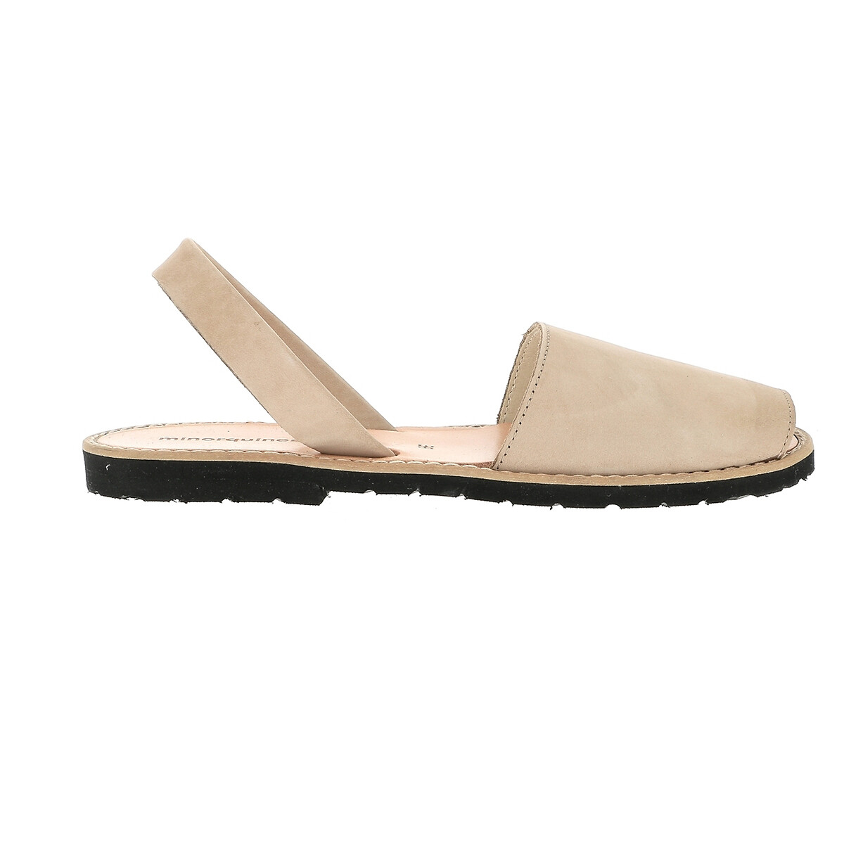 Sandales en nubuck talon plat beige, MINORQUINES