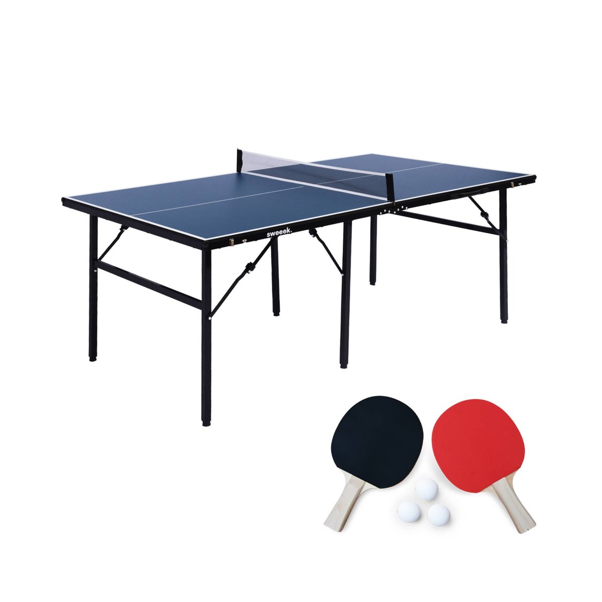 Table de ping pong d'intérieur médium avec 2 raquettes et 3 balles TABLE DE PING PONG MEDIUM PLIABLE bleu, SWEEEK