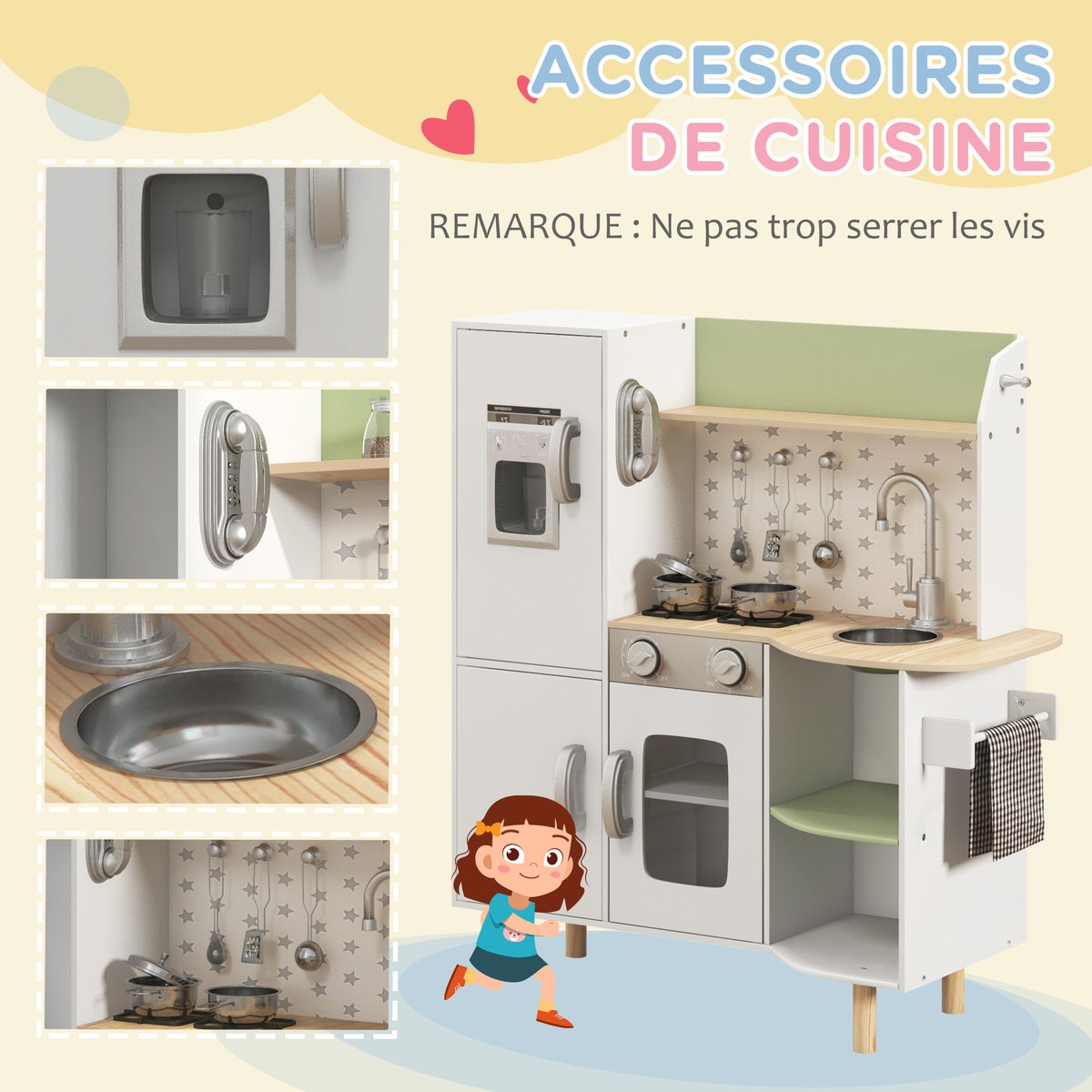 Ensemble de cuisine pour enfants Bois Blanc blanc, vert, AIYAPLAY