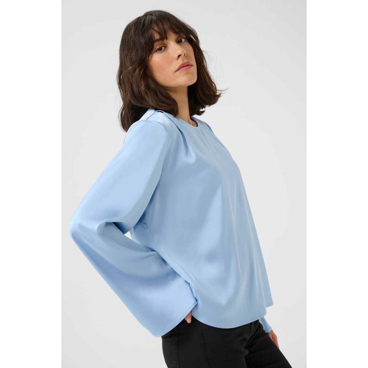Blouse with long sleeve bleu soft chanbray, KAFFE