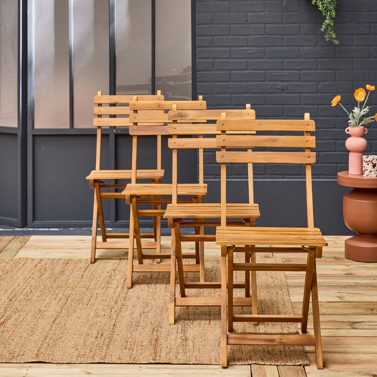 Chaise de jardin pliante bois d'acacia (lot de 4) CALENA blanc / naturel, SWEEEK