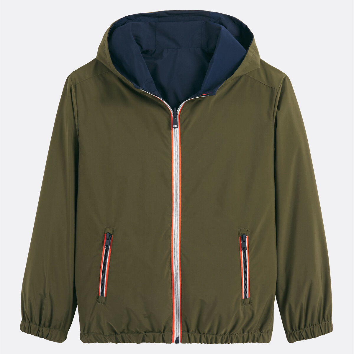 Blouson coupe-vent à capuche, réversible marine/kaki, LA REDOUTE COLLECTIONS