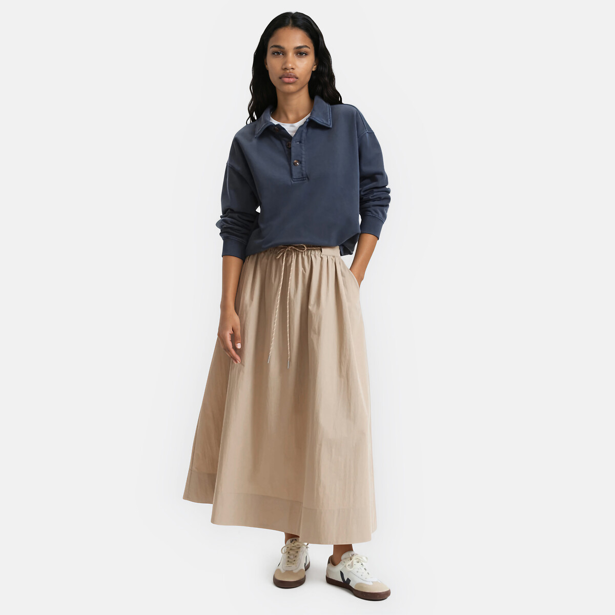 Gonna lunga e svasata con elastico in vita beige, LA REDOUTE COLLECTIONS