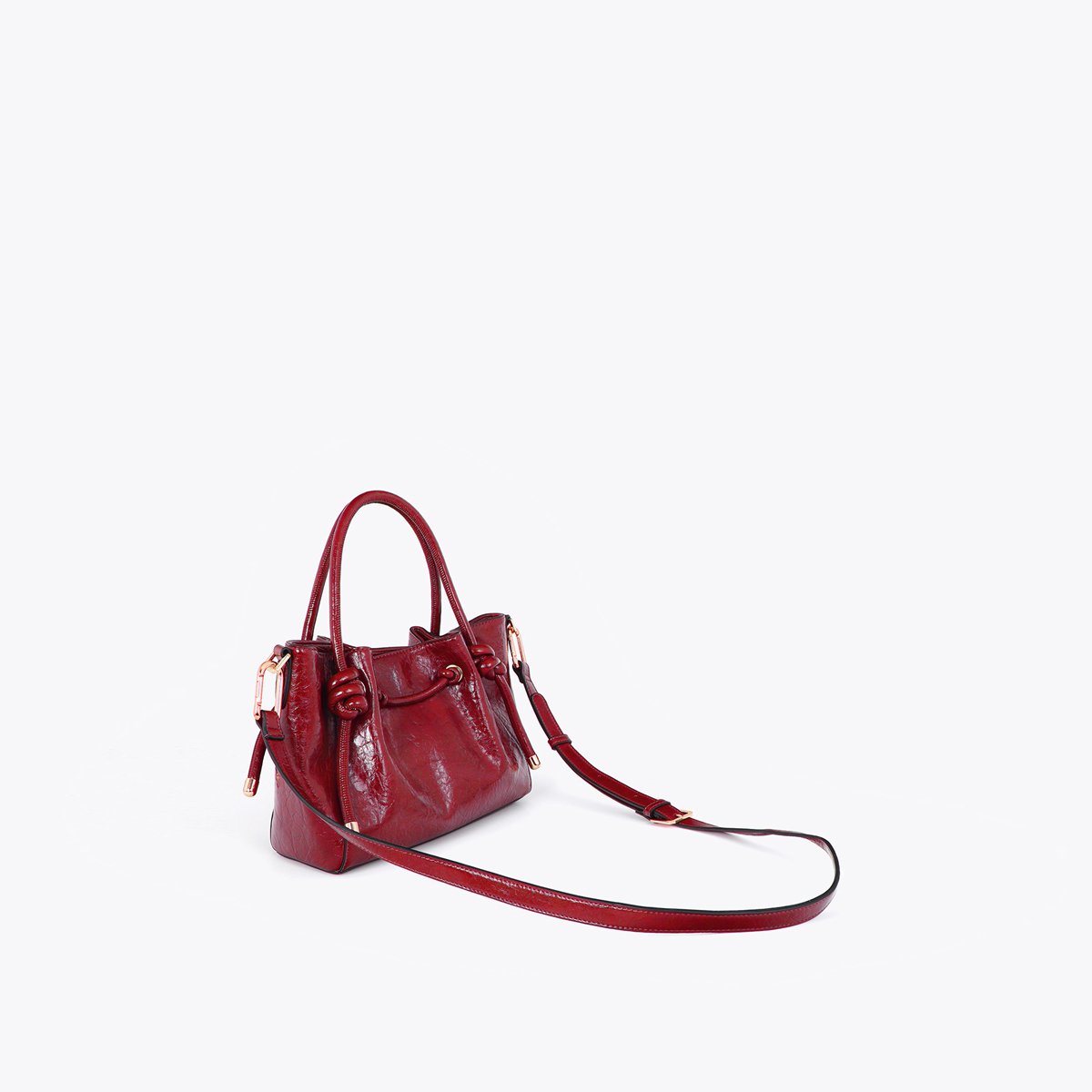 Sac à main avec noeuds décoratifs à logo métallique bordeaux, LOLA CASADEMUNT