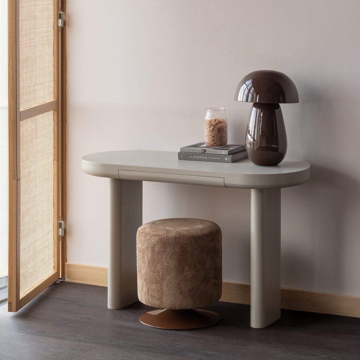 Pouf pivotante en bouclé ISLEN marron, WOOOD