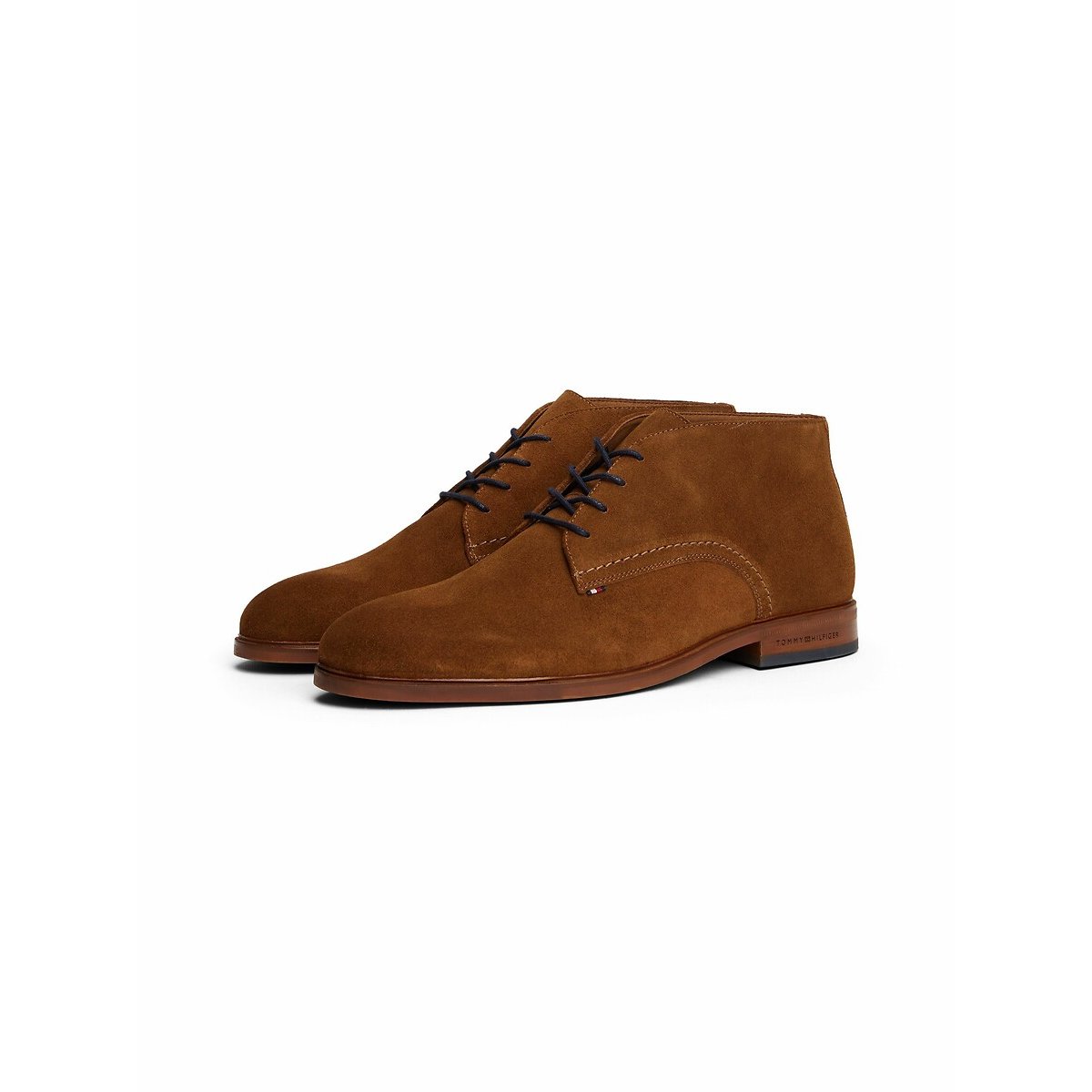 Bottines à lacets en cuir suède cognac, TOMMY HILFIGER