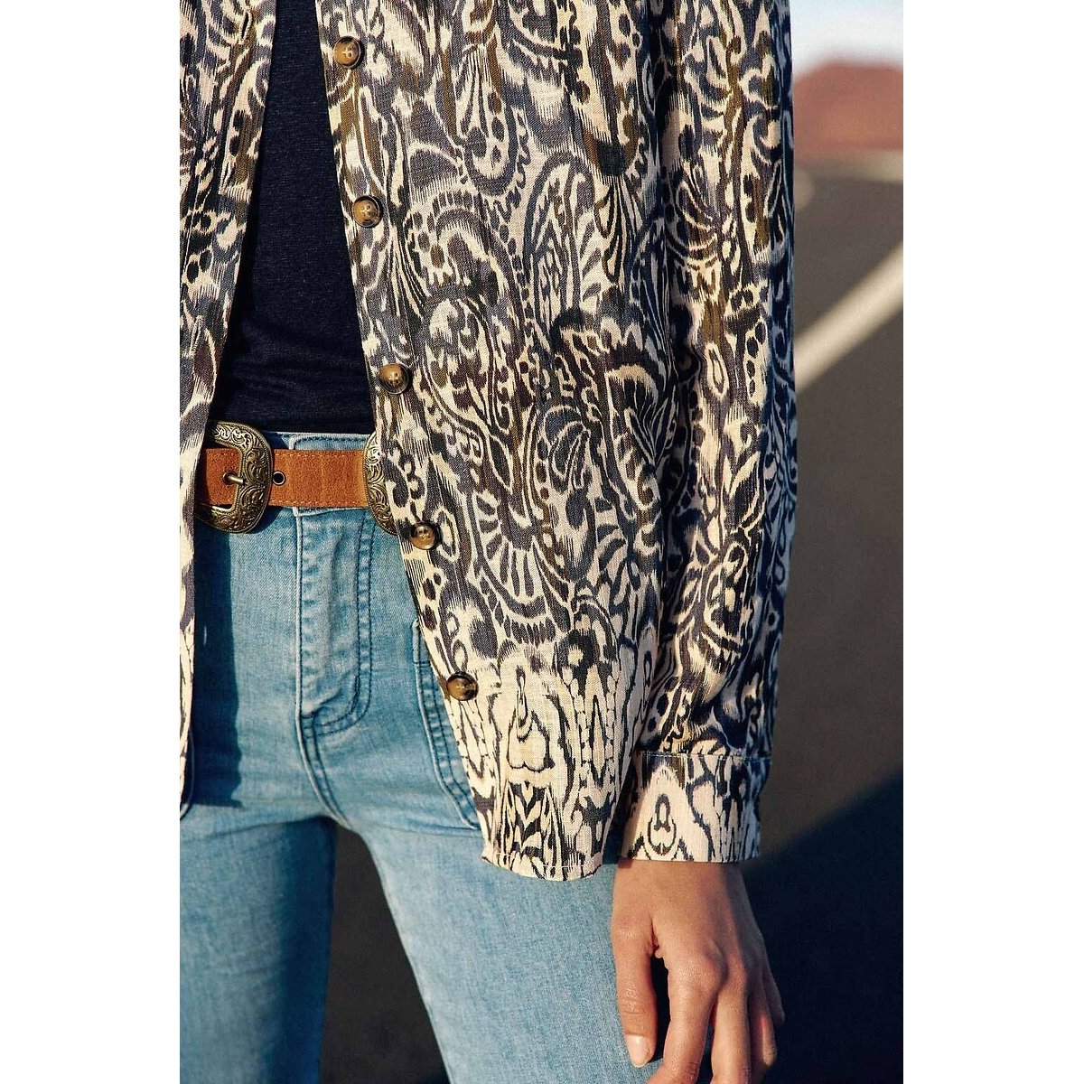 Clea Printed Blouse with Long Sleeves navy print, LA PETITE ETOILE