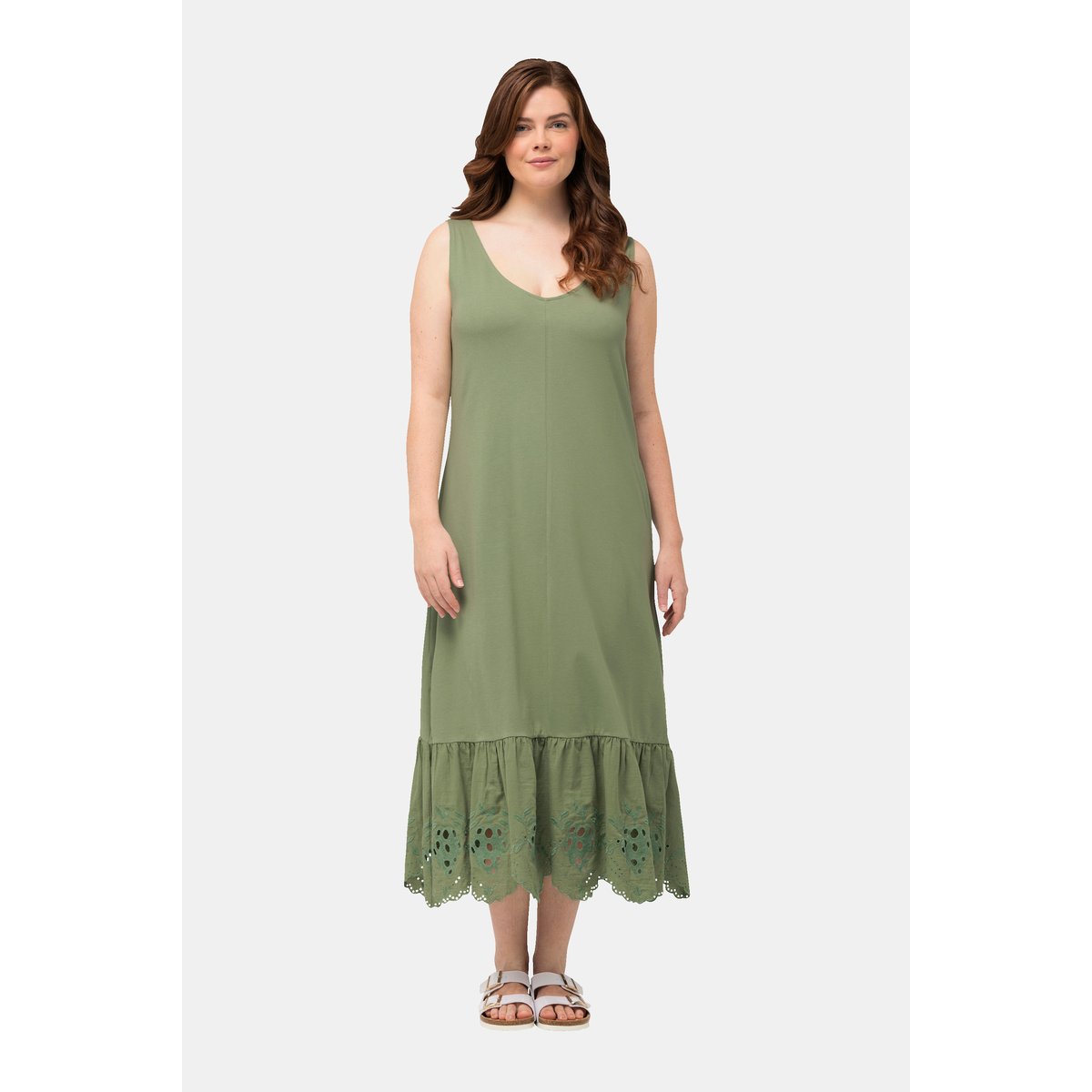 Robe maxi avec ligne A, décolleté rond sauge, ULLA POPKEN