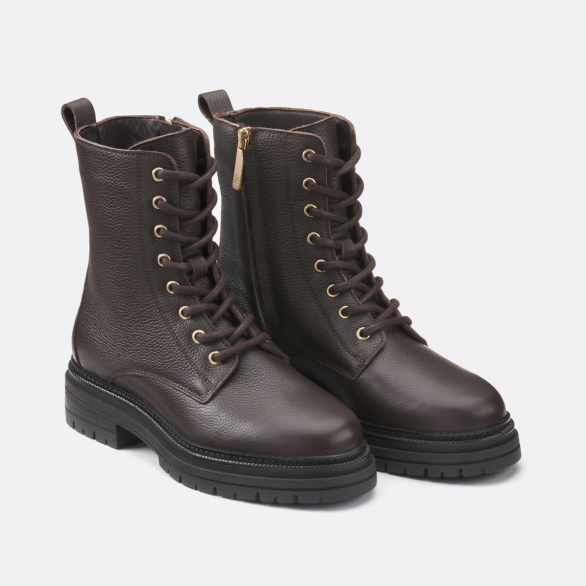 Boots à lacets en cuir marron, TOMMY HILFIGER