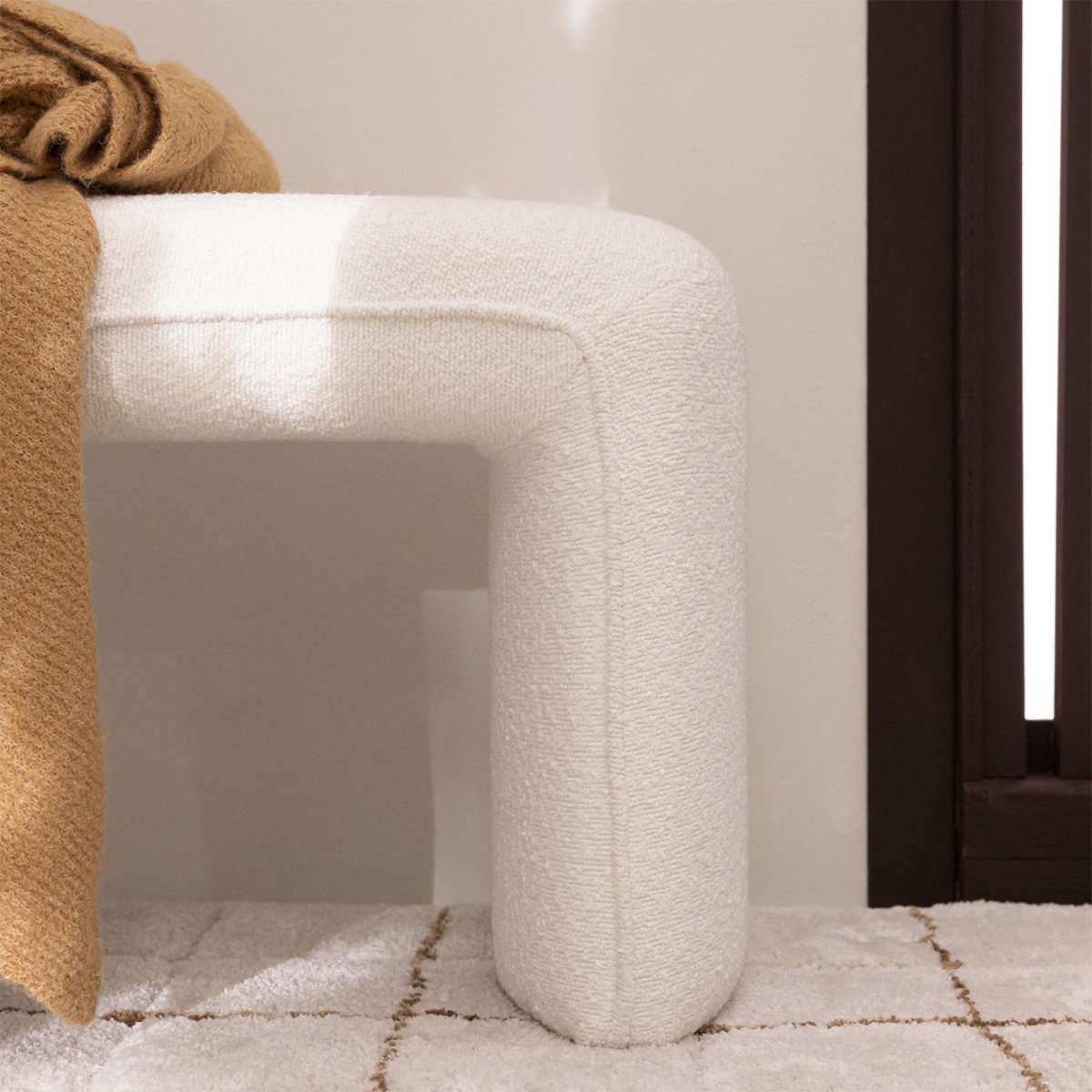 Banc rembourré en tissu bouclette L100cm- FULL blanc, DRAWER