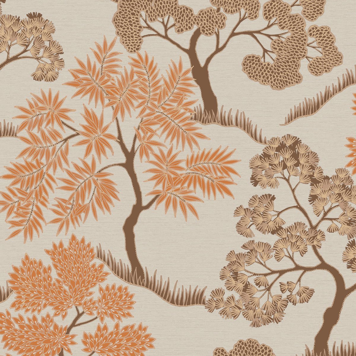 Papier peint Arbres crème, orange, or, SUBLIME